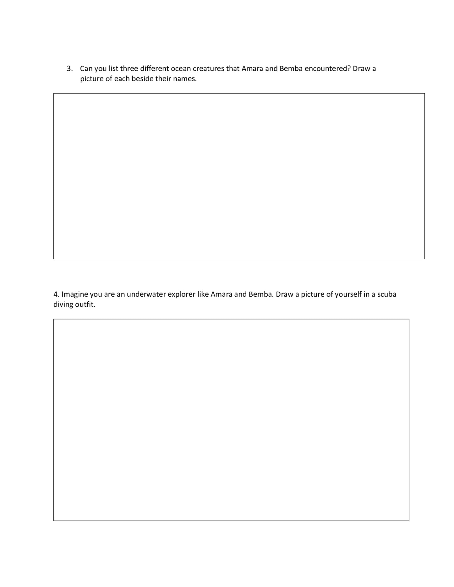 FREE Digital Download Worksheet for Amara and Bemba's Underwater Encounters