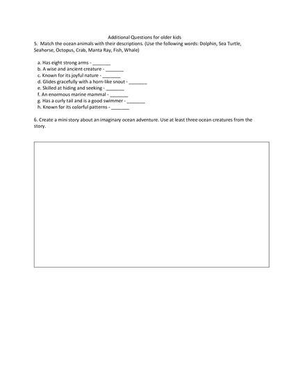 FREE Digital Download Worksheet for Amara and Bemba's Underwater Encounters