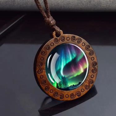 Assorted Northern Light Glass Wood Pendant Necklace